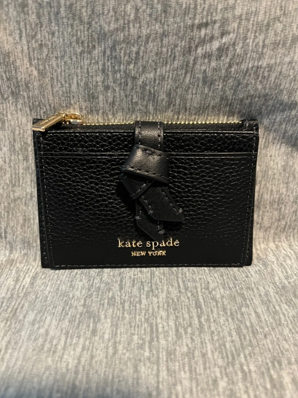kate spade Black Leather Knot Zip Card Holder